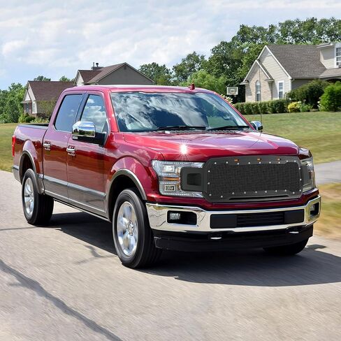 Grille Grille Grille Front For for F150 2004 2005 2006 2007 2008 ، شواية المصد الأمامية مع مصابيح العنبر ، أسود غير لامع مع شبكة فولاذية ، نمط برشوم الكروم in Kuwait