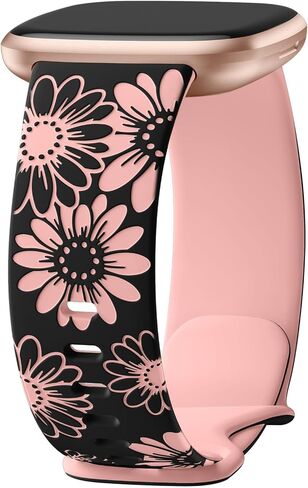 أشرطة حرارة الشمس ، فرق محفورة متوافقة مع Fitbit Sense/Sense 2/Versa 3/Versa 4 Gen Men ، Flate Flower Sport Flower Watch Bresponds Brishbands in Kuwait