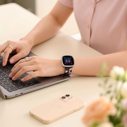 أشرطة حرارة الشمس ، فرق محفورة متوافقة مع Fitbit Sense/Sense 2/Versa 3/Versa 4 Gen Men ، Flate Flower Sport Flower Watch Bresponds Brishbands in Kuwait