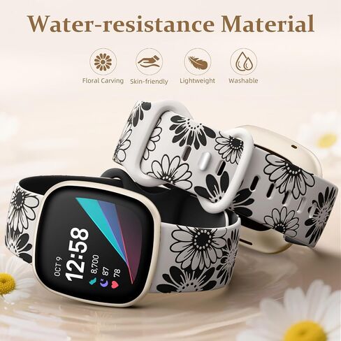 أشرطة حرارة الشمس ، فرق محفورة متوافقة مع Fitbit Sense/Sense 2/Versa 3/Versa 4 Gen Men ، Flate Flower Sport Flower Watch Bresponds Brishbands in Saudi Arabia
