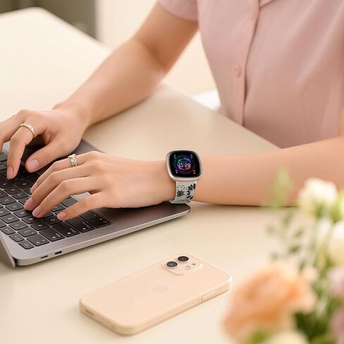 أشرطة حرارة الشمس ، فرق محفورة متوافقة مع Fitbit Sense/Sense 2/Versa 3/Versa 4 Gen Men ، Flate Flower Sport Flower Watch Bresponds Brishbands in Saudi Arabia