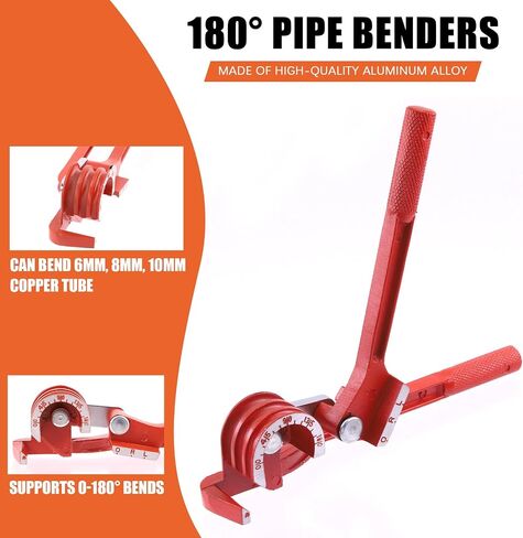 9Pcs Flaring Tool and Tube Bender, 1/2" 7/16" 3/8" 5/16" 1/4" 3/16" 5/8" Line Flaring Tools and 3 In 1 Copper Bender 1/4" 5/16" 3/8" Manual Tubing Bender for Pipe Copper Brass Aluminum in Kuwait