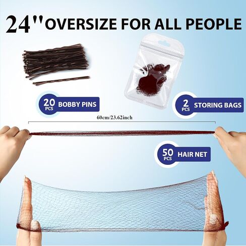 Teenitor 50pcs 24 '' Hair Nets for Food Service Work ، للجنسين ، المهنيين ، الأعمار المختلفة ، شبكة الشعر ، البني ، الصلبة ، النايلون ، كبيرة ، حديثة ، سحب in Kuwait