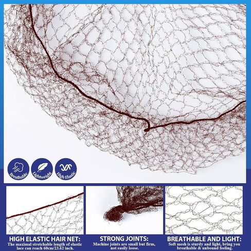 Teenitor 50pcs 24 '' Hair Nets for Food Service Work ، للجنسين ، المهنيين ، الأعمار المختلفة ، شبكة الشعر ، البني ، الصلبة ، النايلون ، كبيرة ، حديثة ، سحب in Kuwait