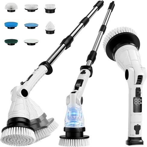 Electric Spin Scrubber, Power Electric Scrubber for Cleaning, Shower Cordless Cleaning Brush with 6 Adjustable Angles,8 Brush Heads, 3 Speed Mode, Electric Cleaning Brush for Bathroom/Tub/Floor/Tile in Saudi Arabia