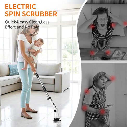 Electric Spin Scrubber, Power Electric Scrubber for Cleaning, Shower Cordless Cleaning Brush with 6 Adjustable Angles,8 Brush Heads, 3 Speed Mode, Electric Cleaning Brush for Bathroom/Tub/Floor/Tile in Saudi Arabia