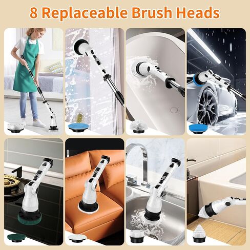 Electric Spin Scrubber, Power Electric Scrubber for Cleaning, Shower Cordless Cleaning Brush with 6 Adjustable Angles,8 Brush Heads, 3 Speed Mode, Electric Cleaning Brush for Bathroom/Tub/Floor/Tile in Saudi Arabia