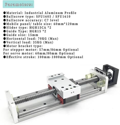 دليل السكك الحديدية الخطي XYZAXIS 100 ~ 1000mm SFU1605/1610 وحدة شريحة الكرات لـ 57/86 محرك 60/80 Servo أو مع Handwheel (60 Serv Motor Brace ، 800mm SFU1610) in Kuwait