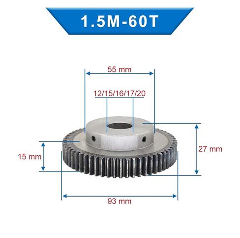 أجهزة ترس للدوران الميكانيكي 1PCS 1.5M60T تحفيز العتاد 12/15/16/17/17 ملم ترس تروس الصلب منخفض الكربون (17 مم) in Kuwait