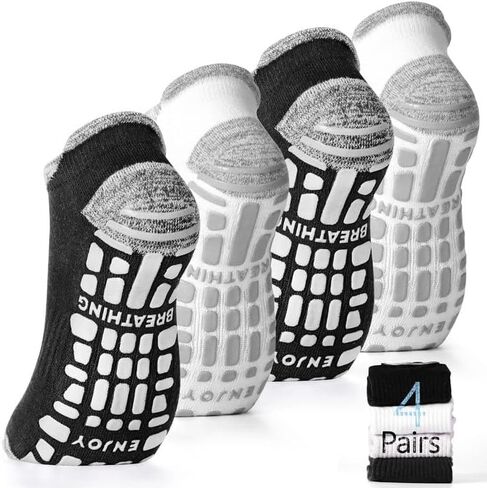 Men's Non Slip Yoga Socks Anti Skid Pilates Grip Socks 4 Pairs, Barre, Floor, Fitness Hospital Slipper Sock in Kuwait