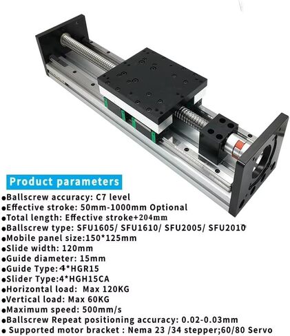 Double Linear Guide 120mm Width Sliding Table1605/1610/2005/2010 BallScrew XYZAxis Stage Linear Actuator 4PCS HGR15 Slider(SFU2010-800mm) in Kuwait