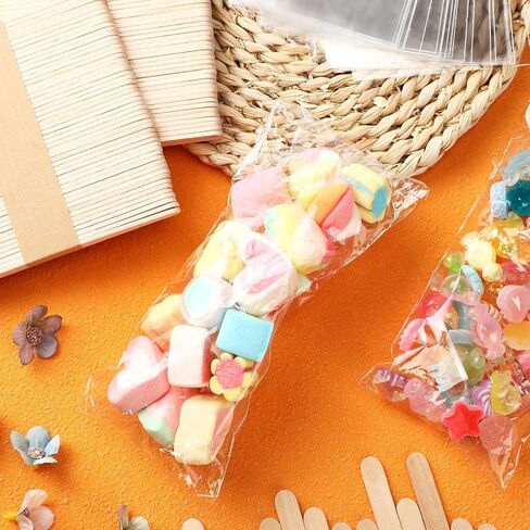 600 Pcs Ice Lolly Sticks and Bags Set, Clear Lolly Plastic Bags Ice Cream Sticks for Food Self Adhesive Bag Wrappers for DIY Supplies, 4.49 Inch, 8.27 x 3.15 Inch in Saudi Arabia