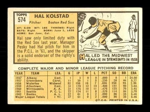 Hal Kolstad تم توقيعه 1963 Topps Card #574 Boston Sox High Number SKU #170223 - بطاقات موقعة بالبيسبول in Saudi Arabia