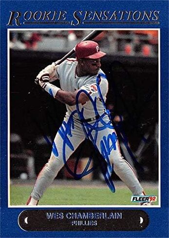 Wes Chamberlain بطاقة البيسبول موقعة (فيلادلفيا فيليز) 1992 Sensions Rookie Sensations #16 - بطاقات موقعة للبيسبول in Saudi Arabia