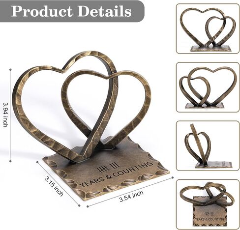 Vastsea 10 Year Anniversary Wedding Gifts for Him Her - 10th Anniversary Tin Gift for Wife Couples Husband, Hearts Sculpture Home Decor & Card & Gift Box in Saudi Arabia