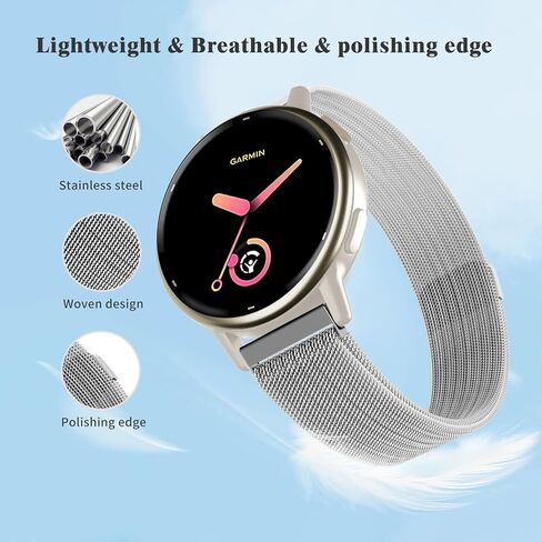 Mesh Metal 20mm Watch Band Compatible with Garmin Forerunner 55/165/Vivoactive 5/6/Venu Sq 2,Stainless Steel Magnetic Clasp Quick Release Strap for Forerunner 245/645/Vivoactive 3 Women in Kuwait