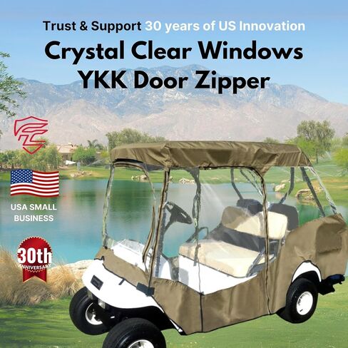 تغطي Formosa 2+2 غولف CART العلبة القابلة للقيادة - سحاب YKK متينة - غولف CART RAIN COVER SHORT ROOP 58 "Ezgo ، Club Car- 4 مقاعد من النوافذ الصافية 4 جوانب | Taupe in Kuwait