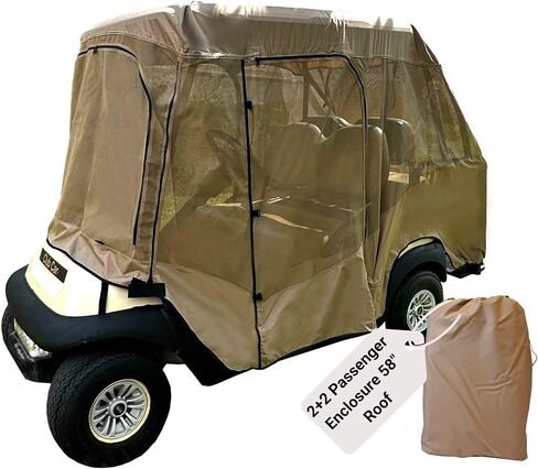 تغطي Formosa 2+2 غولف CART العلبة القابلة للقيادة - سحاب YKK متينة - غولف CART RAIN COVER SHORT ROOP 58 "Ezgo ، Club Car- 4 مقاعد من النوافذ الصافية 4 جوانب | Taupe in Kuwait
