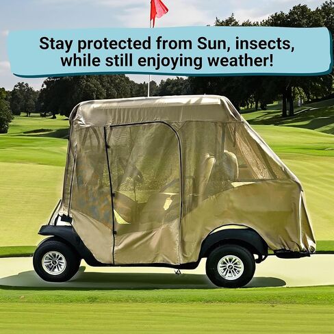 تغطي Formosa 2+2 غولف CART العلبة القابلة للقيادة - سحاب YKK متينة - غولف CART RAIN COVER SHORT ROOP 58 "Ezgo ، Club Car- 4 مقاعد من النوافذ الصافية 4 جوانب | Taupe in Kuwait