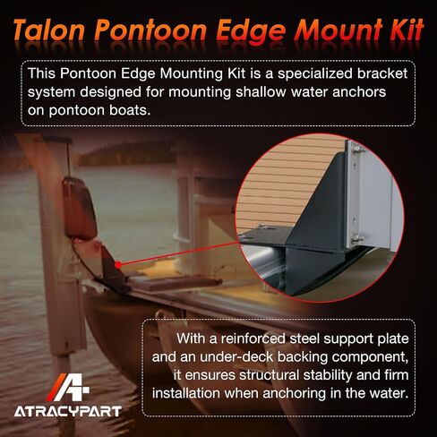 Pontoon Edge Mount Kit Compatible with Talon Shallow Water Anchors, Heavy Duty Steel Mount with Under Deck Support Plate, Replaces 1810225 in Saudi Arabia