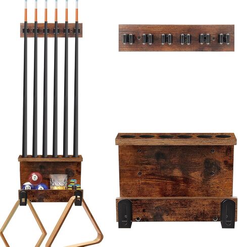 Wall Mount Pool Stick Holder, Pool Table Accessories Pool Cue Holder 6 Stick Pool Cue Rack for Game Room Billiard Room Club Decor, Hardwood in Kuwait