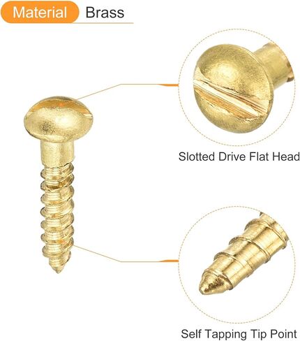 uxcell Wood Screws M2 x 10mm Slotted Round Head Brass Self-Tapping Screw 20 Pcs in Saudi Arabia