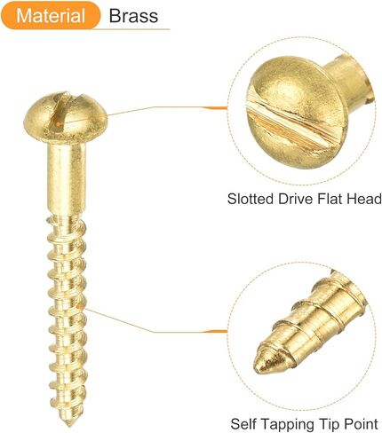 uxcell Wood Screws M2 x 10mm Slotted Round Head Brass Self-Tapping Screw 20 Pcs in Saudi Arabia
