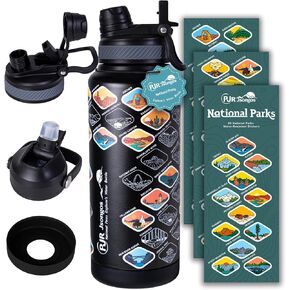 National Parks Water Bottle with 63 Waterproof Stickers – 32 oz Insulated Stainless Steel Bottle, 2-IN-1（Straw Spout）& Dustproof Lids, BPA-Free, Camping Hiking Travel Gifts (Blue) in Saudi Arabia