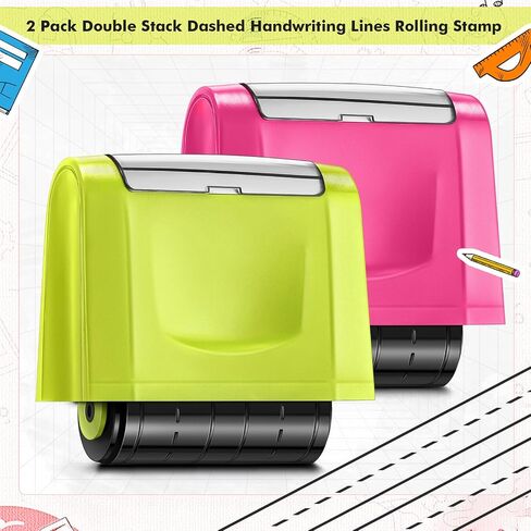 SHERR 2 Pack Double Stack متقطعة الخطوط الأسطوانة الطوابع ذاتية inking ختم الحبر الأسود أداة ممارسة بخط اليد للمعلمين الفصول الدراسية الابتدائية رياض الأطفال التعليمية (الأصفر ، الأزرق) in Saudi Arabia