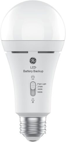 GE LED + LED Backup Battery LED مصابيح LED ، A21 مصباح الطوارئ القابل لإعادة الشحن لانقطاع التيار الكهربائي + مصباح يدوي ، أبيض ناعم (2 عبوة) in Saudi Arabia