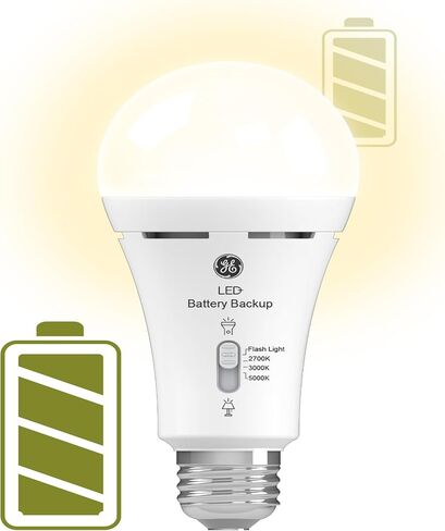 GE LED + LED Backup Battery LED مصابيح LED ، A21 مصباح الطوارئ القابل لإعادة الشحن لانقطاع التيار الكهربائي + مصباح يدوي ، أبيض ناعم (2 عبوة) in Saudi Arabia