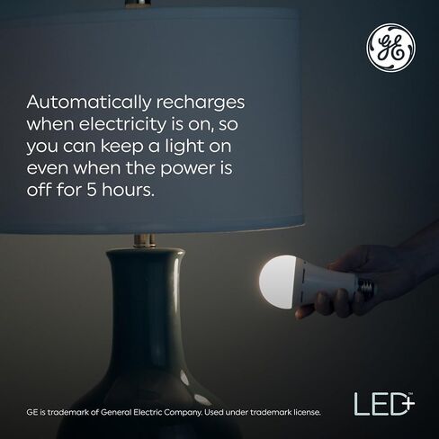 GE LED + LED Backup Battery LED مصابيح LED ، A21 مصباح الطوارئ القابل لإعادة الشحن لانقطاع التيار الكهربائي + مصباح يدوي ، أبيض ناعم (2 عبوة) in Saudi Arabia
