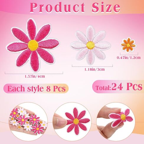 Lyrow 24 PCS 3 أحجام من الحديد الزهرة على بقع ملابس لطيفة مطرزة على بقع زين للأكياس ، والقبعات ، وظهر الظهر ، والملابس ، وزينة الملحقات DIY (بني ، أخضر ، بيج) in Kuwait