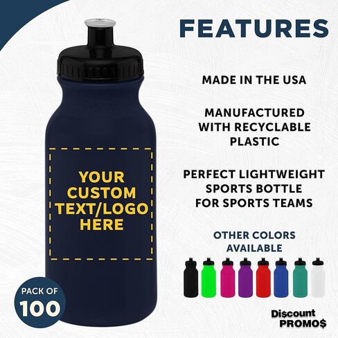 DISCOUNT PROMOS Custom 20 oz. Water Bottles with Push Cap Set of 10, Personalized Bulk Pack - Perfect for Gym, Hiking, Camping, Outdoor Sports - White in Saudi Arabia