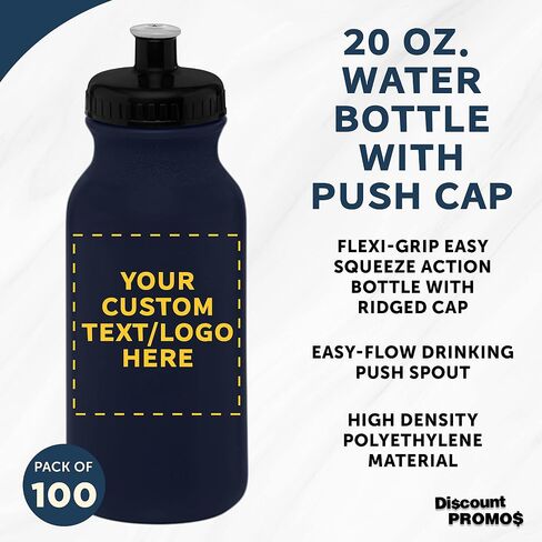 DISCOUNT PROMOS Custom 20 oz. Water Bottles with Push Cap Set of 10, Personalized Bulk Pack - Perfect for Gym, Hiking, Camping, Outdoor Sports - White in Saudi Arabia