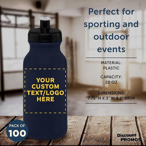 DISCOUNT PROMOS Custom 20 oz. Water Bottles with Push Cap Set of 10, Personalized Bulk Pack - Perfect for Gym, Hiking, Camping, Outdoor Sports - White in Saudi Arabia