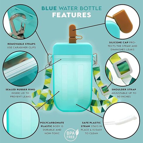 AXLOFO® Cute Water Bottle with Straw - 300 ML Creative Ice Cream Popsicle Cups Adjustable Shoulder Strap for School Girls, BPA Free Kawaii Drinking Bottles (purple) in Saudi Arabia