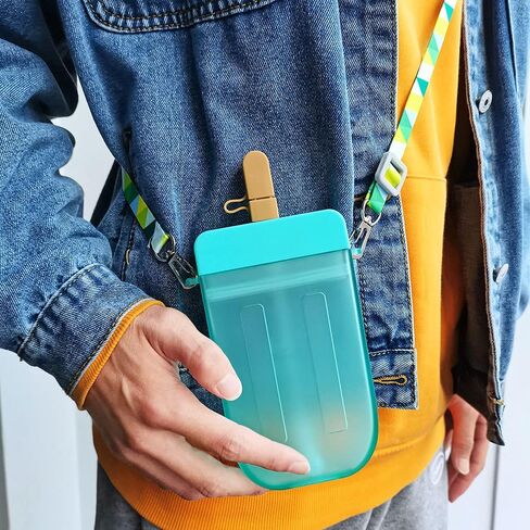 AXLOFO® Cute Water Bottle with Straw - 300 ML Creative Ice Cream Popsicle Cups Adjustable Shoulder Strap for School Girls, BPA Free Kawaii Drinking Bottles (purple) in Saudi Arabia
