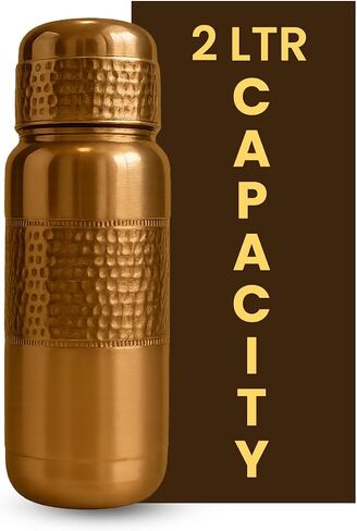 Leathervine 100% Pure Copper Water Bottle for Drinking 64 oz with Lid| Leak Proof Ayurvedic Vessel to Support Digestion, Immunity | Lightweight, Eco-Friendly, Travel Use, Best Gift for Wellness Lovers in Saudi Arabia