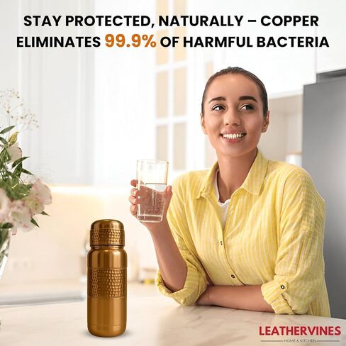 Leathervine 100% Pure Copper Water Bottle for Drinking 64 oz with Lid| Leak Proof Ayurvedic Vessel to Support Digestion, Immunity | Lightweight, Eco-Friendly, Travel Use, Best Gift for Wellness Lovers in Saudi Arabia