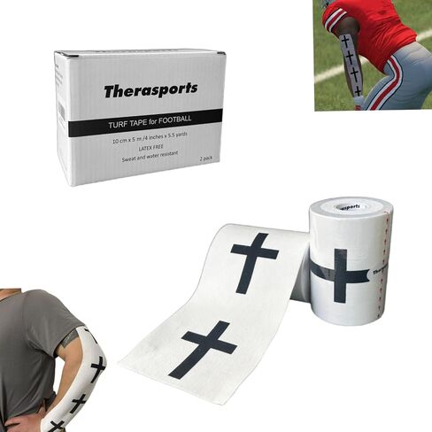 2 Rolls Faith Cross Turf Tape Football - Extra Wide Christian Athletic Turf Tape - Ultra Sticky & Latex Free, Protects from Turf Burn, Waterproof & Flexible (White & Black, 4 inch) in Saudi Arabia