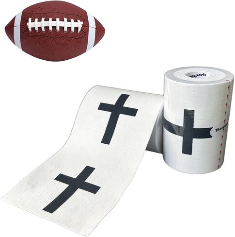 2 Rolls Faith Cross Turf Tape Football - Extra Wide Christian Athletic Turf Tape - Ultra Sticky & Latex Free, Protects from Turf Burn, Waterproof & Flexible (White & Black, 4 inch) in Saudi Arabia