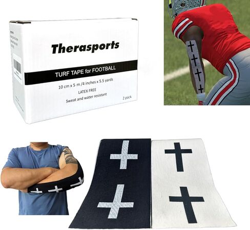 2 Rolls Faith Cross Turf Tape Football - Extra Wide Christian Athletic Turf Tape - Ultra Sticky & Latex Free, Protects from Turf Burn, Waterproof & Flexible (White & Black, 4 inch) in Saudi Arabia
