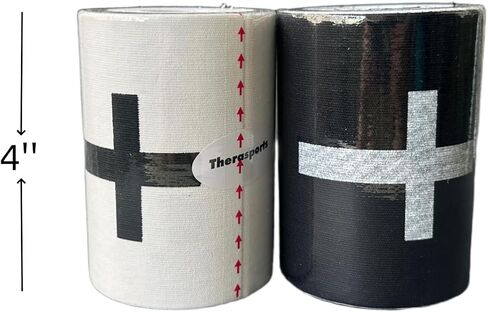 2 Rolls Faith Cross Turf Tape Football - Extra Wide Christian Athletic Turf Tape - Ultra Sticky & Latex Free, Protects from Turf Burn, Waterproof & Flexible (White & Black, 4 inch) in Saudi Arabia