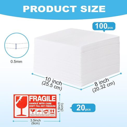 120 PCS تعبئة للمستلزمات المتحركة ، 100 Pack Foam Pouches 8 x10 "، مع 50 ملصقًا هشًا ، حقيبة رغوة وسادة لتحريكها ، نقل التعبئة ، مستلزمات التخزين in Saudi Arabia