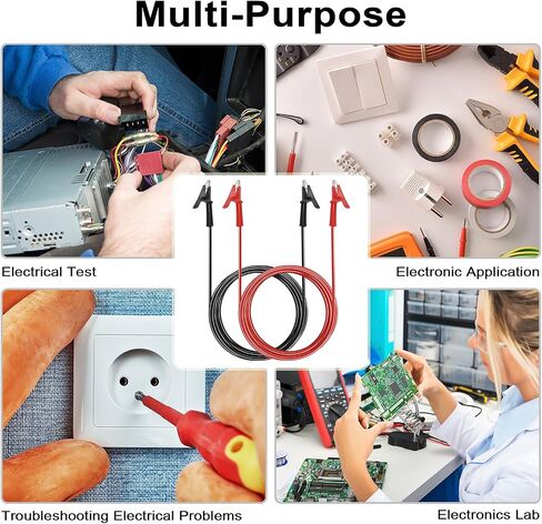 Sumnacon Dual Ended Crocodile Alligator Clips, 15A Test Lead Wire Cable with Insulators Clips, 4 Pcs 6.6 Ft/2M Test Flexible Cable with Protective Jack Copper Clamps for Electrical Testing in Saudi Arabia