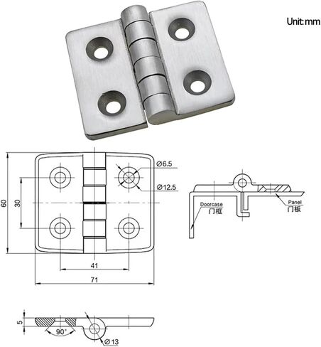 304 Stainless Steel Folding Door Hinge 180 Degrees Heavy-Duty 1Pcs(40x51x4.3mm) in Saudi Arabia