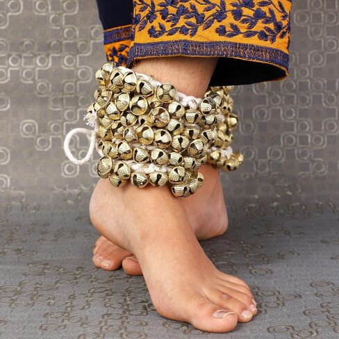 Indian Classical Kathak Ghungroo Pair 16 No. Big Bells Tied with Cotton Cord For Anklet Musical Instrument From India Dance Accessories (50-50) in Kuwait
