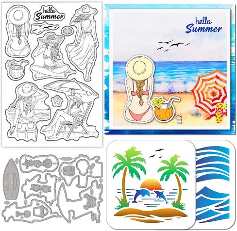 GLOBLELAND Ocean Jellyfish Clear Stamps Cutting Dies PET Painting Stencils for Card Making Summer Bubbles Silicone Stamp Metal Greetings Die Cuts PET Paint Stencils for DIY Scrapbooking in Saudi Arabia