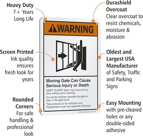 SmartSign "Warning - Moving Gate Can Cause Injury Or Death" Sign | 7" x 10" Aluminum in Saudi Arabia
